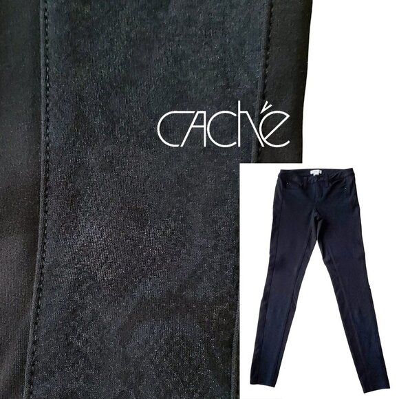CACHE Stretchy Snakeprint Panel Black Jeggings Size 0 - Picture 1 of 16